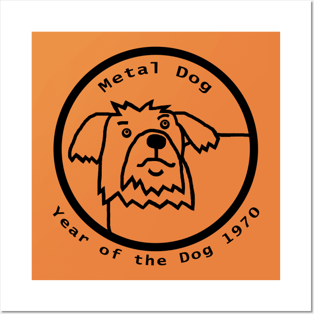 Year of the Metal Dog Vintage 1970 Outline Wall Art by ellenhenryart